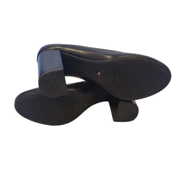 Tory Burch Black Leather Block Heel Pumps Logo Round Toe Women's Shoes 8M - Picture 8 of 10